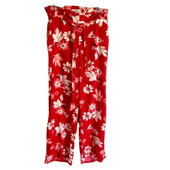 Purple & More Red Floral Print Wide Leg Pants with Pockets Women's Medium NEW - Picture 3 of 6